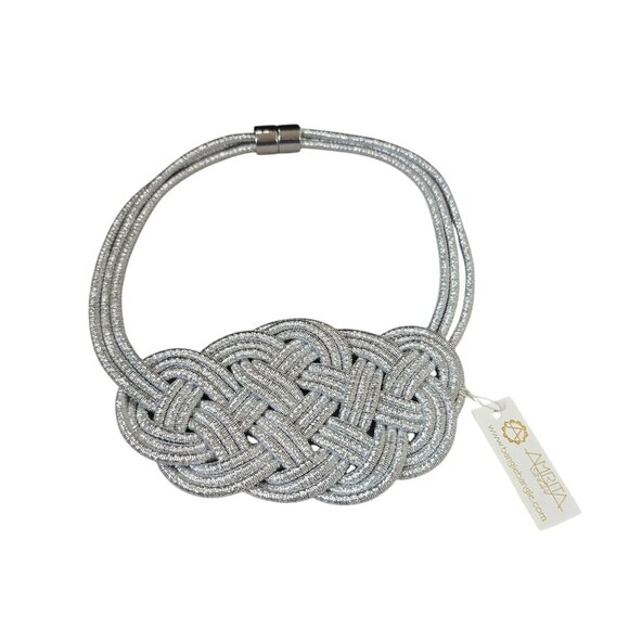 Amrita Singh Silver Bib Necklace Statement Braided Rope Magnetic Clasp NWT - Picture 1 of 4